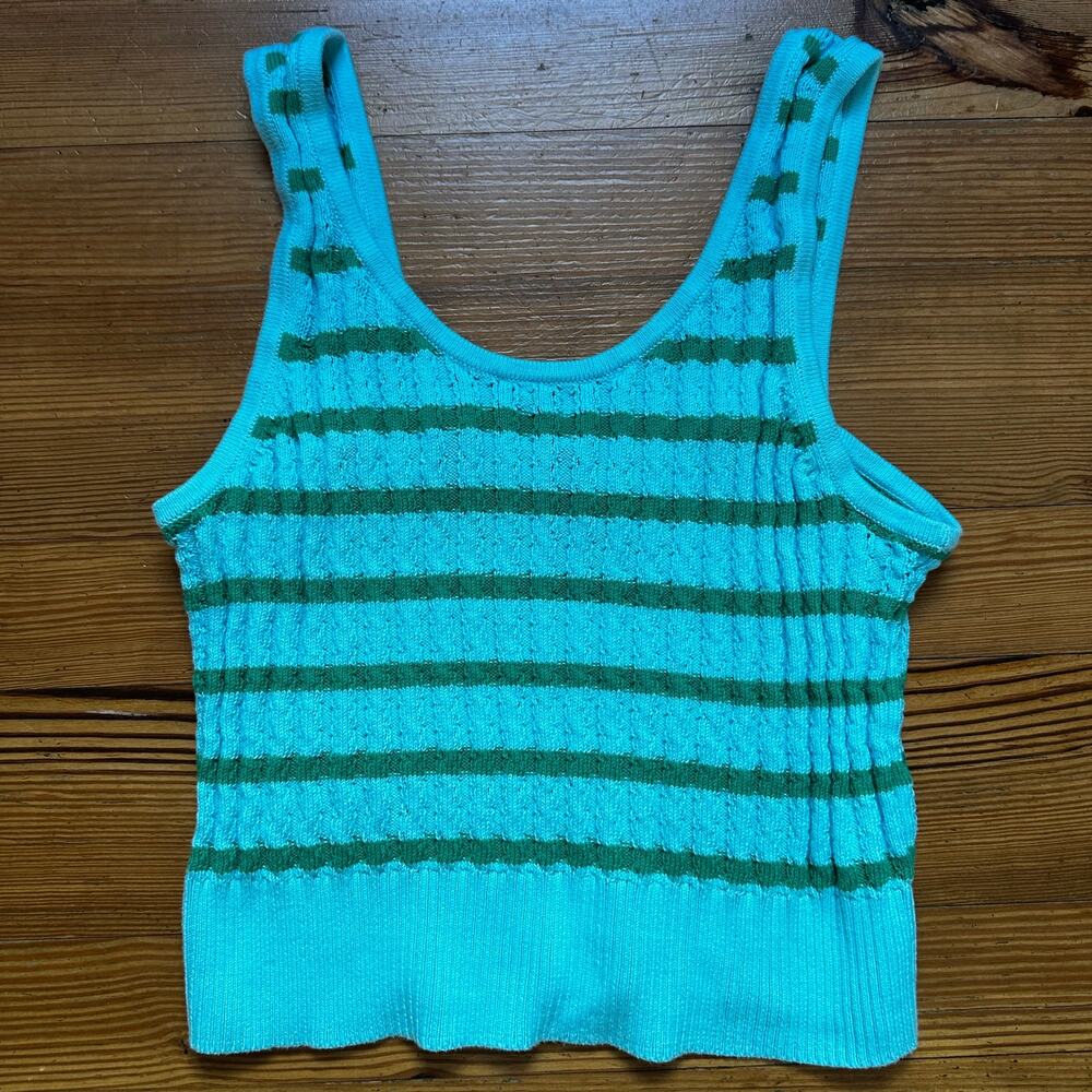 Talbots blue green striped knit cropped‎ tank SIZE XL